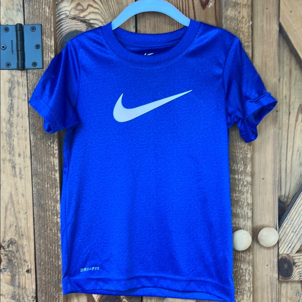 Nike Blue Short Sleeve Tee with White Swoosh Dri-Fit